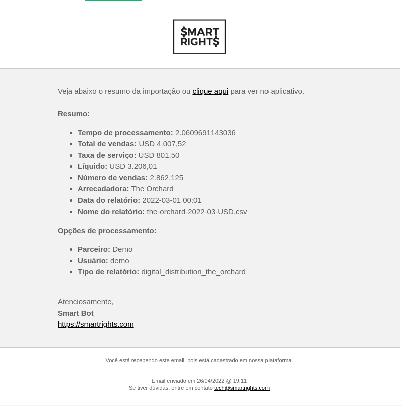 SMART RIGHTS - Como importar seus relatórios de vendas de distribuição digital - 06 - Notificação do resultado da importação