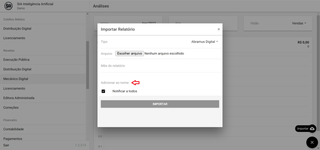 Importar relatório de vendas de fonomecanicos
